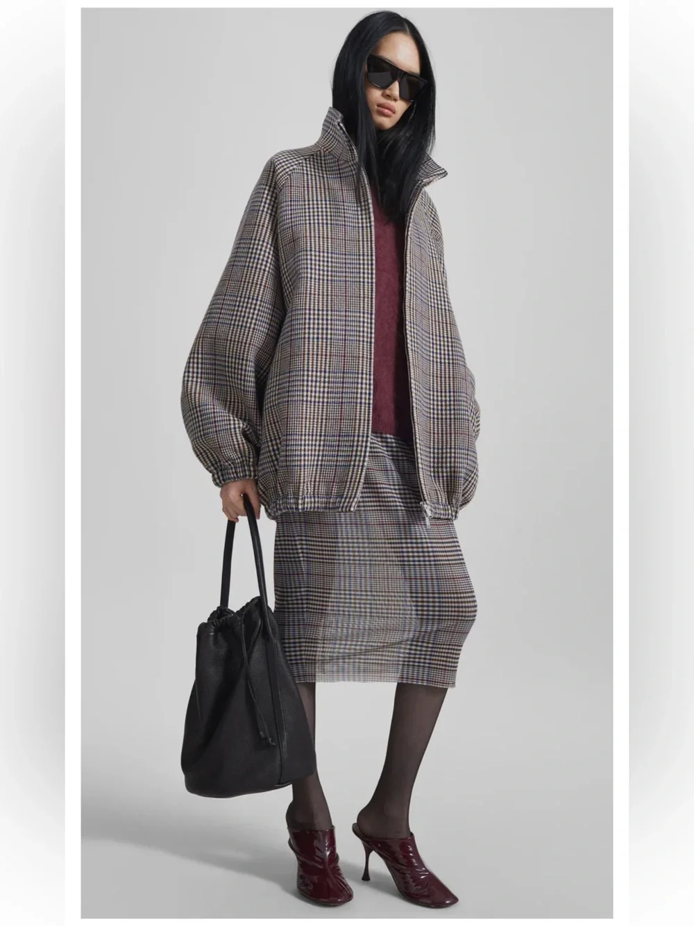 THE FRANKIE SHOP - BAXTER WOOL TRACK JACKET - BEIGE GLEN PLAID - Picture 6 of 15